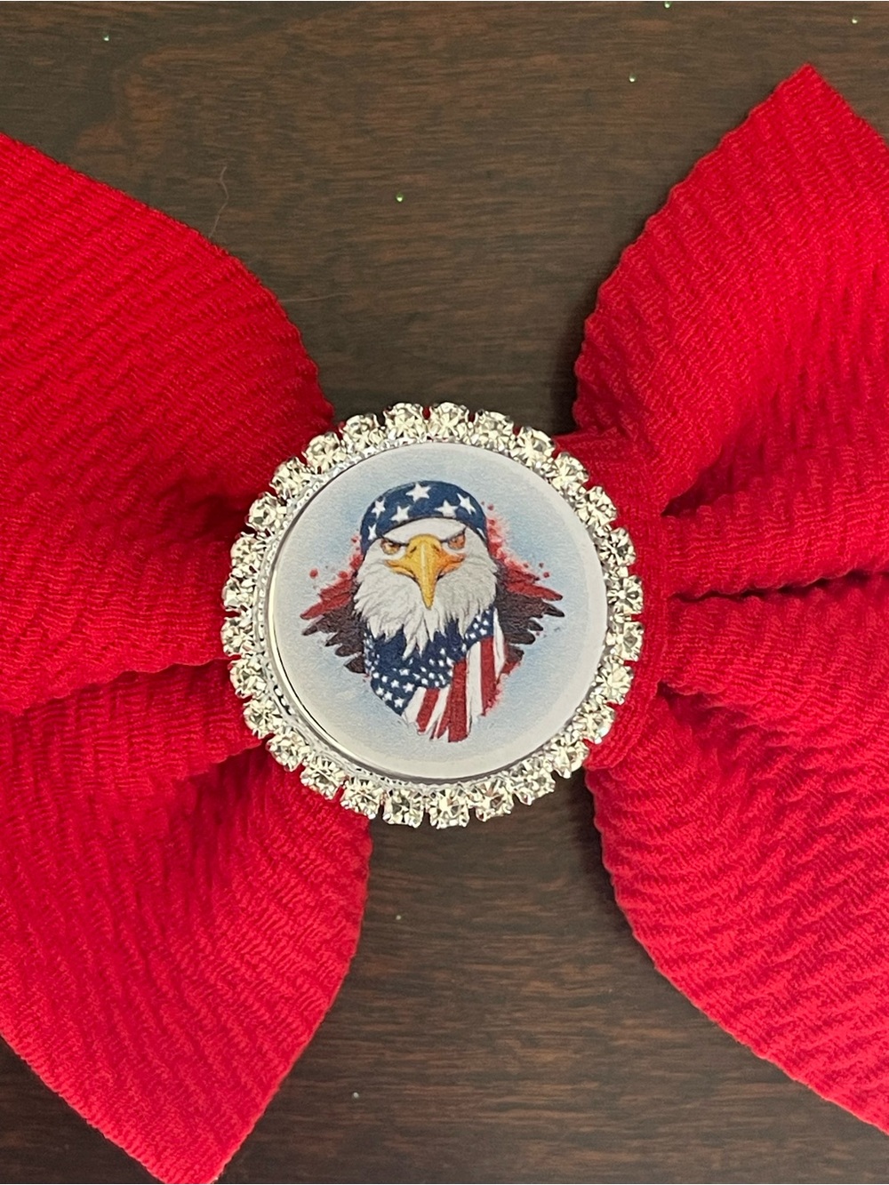 Patriotic Eagle Rhinestone Bow Pin - Red